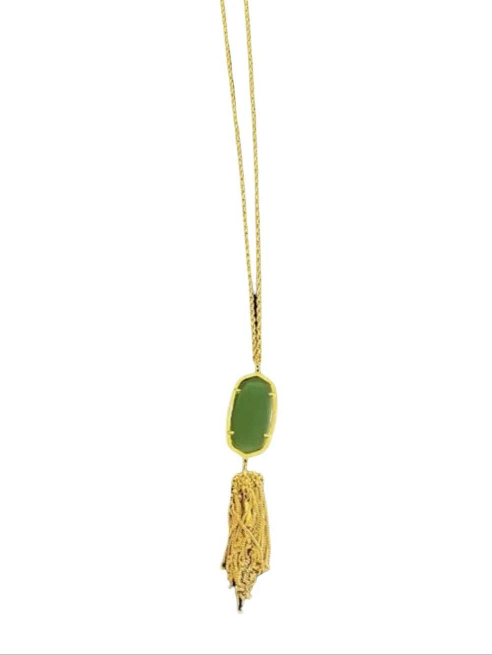 Kendra‎ Scott Emerald Green And Gold Plated Rayne Tassel Statement Necklace